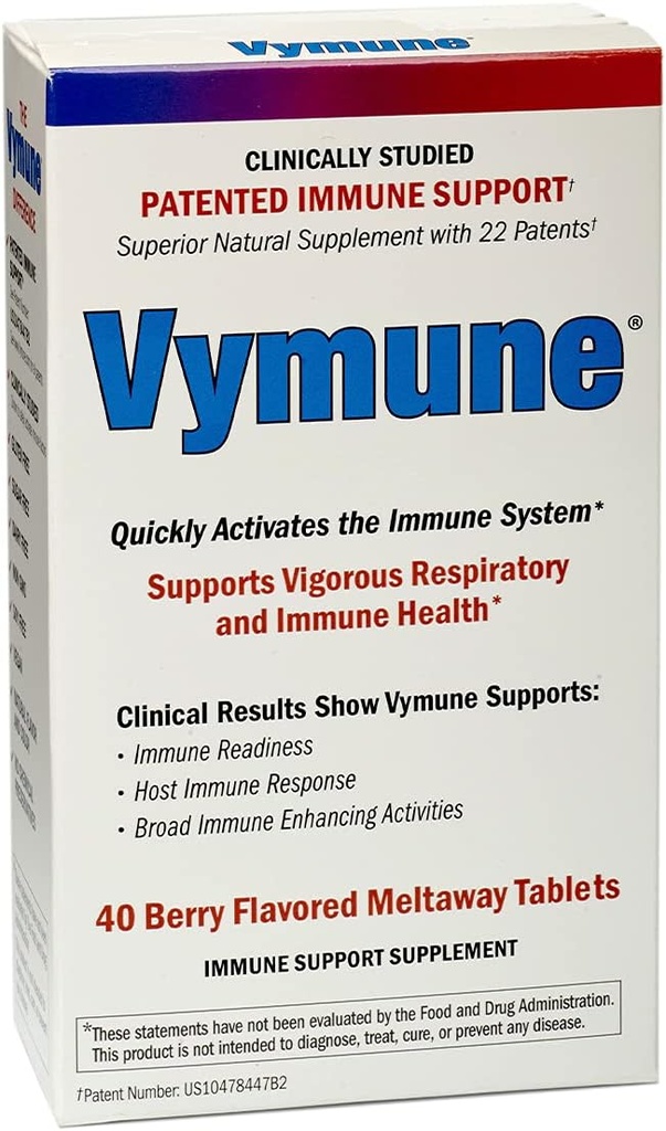 Vymune Amino-Acid Supplément de soutien immunitaire avancé avec des acides aminés puissants Comprimés sucrés à la taurine, à la lysine et à la thréonine, aromatisés aux baies – pour adultes (800 mg de vitamine C, 40ct.)