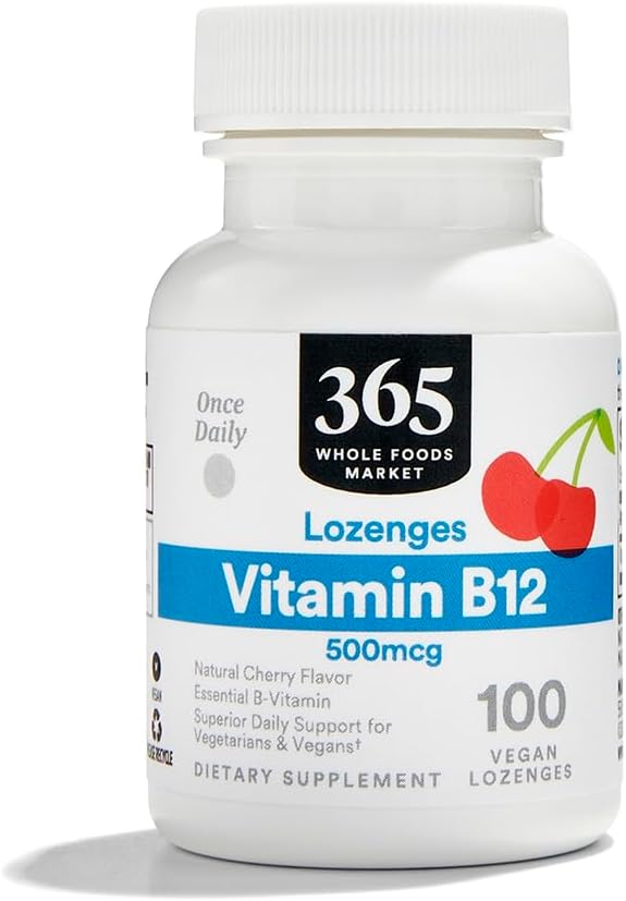 365 par marché des aliments entiers, vitamine B12 500mcg Lozenges, saveur de cerise naturelle, végétalien, 100 comte