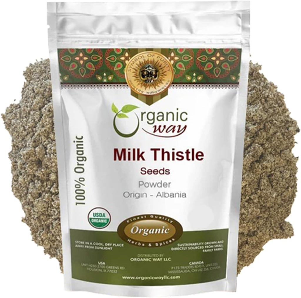 Bio Way Lait Graines de Thistle Poudre (Silybum Marianum) - Herbal Tea (European Wild-Harvest) Organic & Kosher Certified (Organic & Kosher Certified) Non OGM & sans gluten (USDA Certified) Origine - Albanie 2 Oz (Pack of 1)