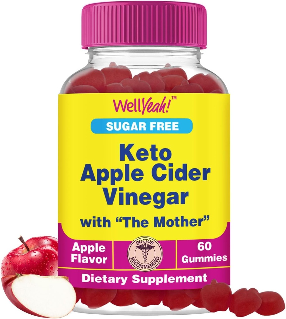 Eh bien oui sucre sans vinaigre de cidre de pomme Gommies de vinaigre de cidre de pomme de 500 mg de kéto ACV Gommies de vinaigre de cidre de pomme avec Mère de Vegan, non OGM de 60 Compte