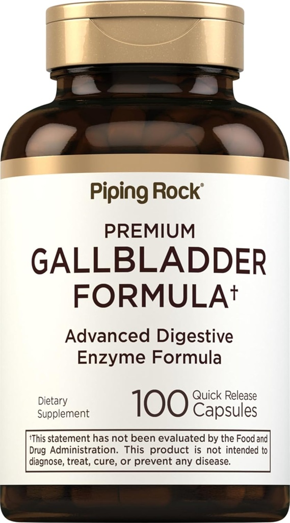 Piping Rock Gallbladder Supplément de 100 capsules Formule complète d'enzyme digestive avancée pour les hommes et les femmes