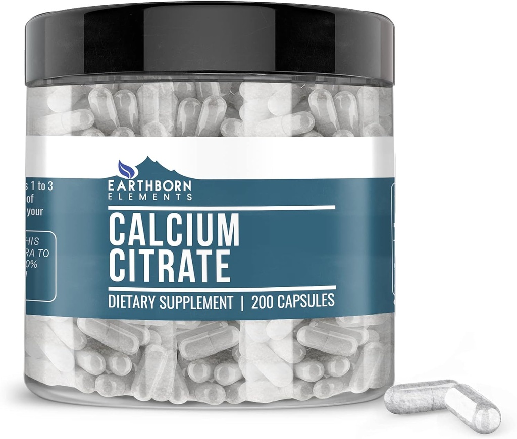 Éléments terriens Citrate de calcium 200 Capsules, pures et non diluées, sans additifs