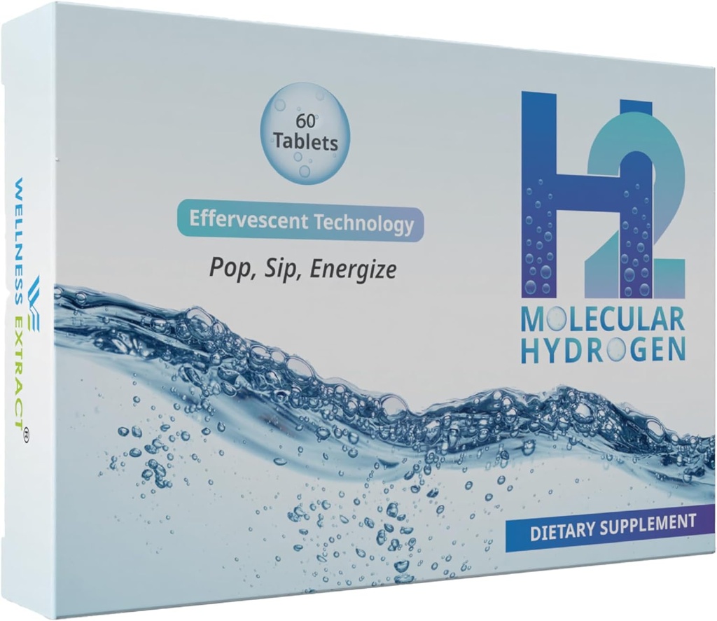 Extrait de bien-être H2 Comprimés d'eau d'hydrogène moléculaire avec technologie effervescente pour l'hydratation saine, l'énergie optimale et le soutien du métabolisme; 8 PPM. (60, Non aromatisé)