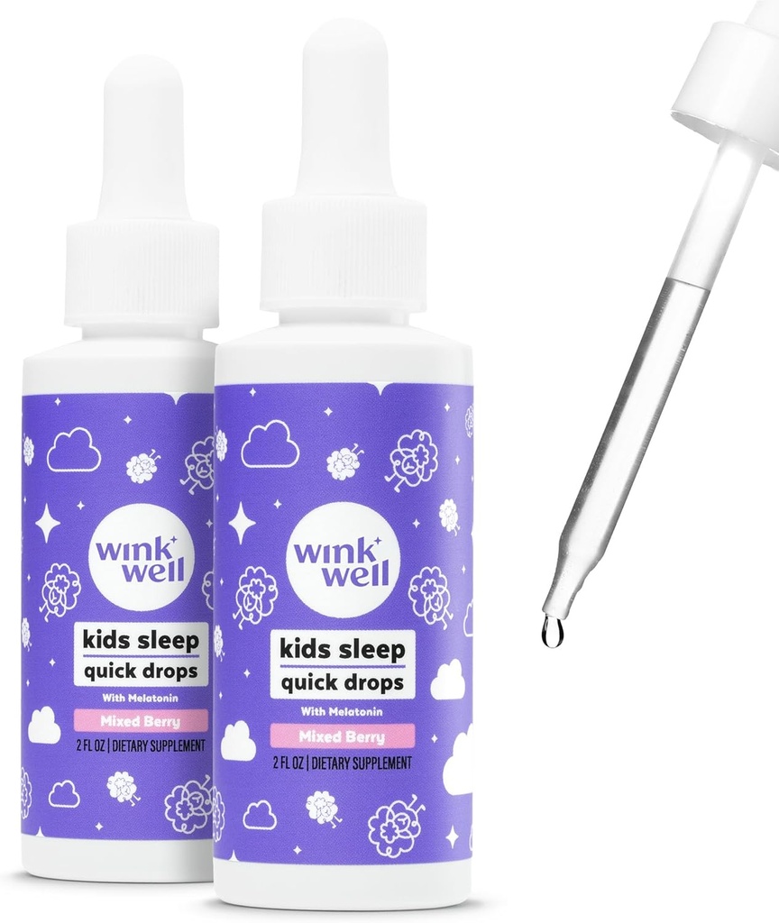 Clin d'oeil enfants gouttes de mélatonine liquide, gouttes de mélatonine naturelle pour les enfants avec 1mg par service de mélatonine liquide pour les enfants, sans drogue et non-Habit formant (2 pack)