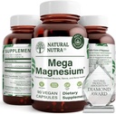 Supplément naturel Nutra Mega Magnésium 400mg - Chélalate d'acide amino à haute absorption, citrate, mélange de malate pour la croissance musculaire, la force osseuse, la santé cardiaque, le soutien nerveux - 90 capsules (paquet de 2)