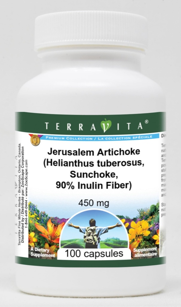 Jerusalem Artichaut (Helianthus tuberosus, Sunchoke, 90% de fibre d'inuline) - 450 mg (100 capsules, ZIN: 570983)
