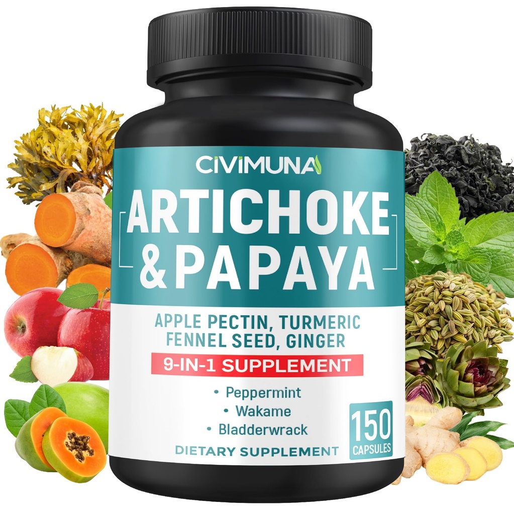 Capsules d'artichaut avec Artichaut, Papaya, Pectine de pomme et plus - 150 Capsules - pendant 5 mois