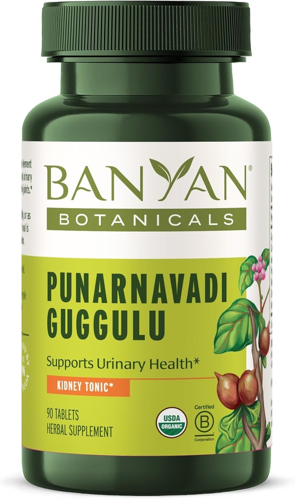 Banyan Botanicals Organic Punarnavadi Guggulu Comprimés – Supplément articulaire organique – Soutient la fonction saine des reins et du système urinaire* – 90 Comprimés – Vegan non-OGM d'origine durable*