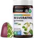 BIO KRAUTER Resvératrol Gommies - 1000 mg Résistance - 60 Végétaux Chews - Supplément de resvératrol trans pur 98% - Soutien antioxydant