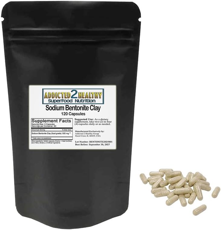 Gélules en poudre de bentonite de sodium de qualité alimentaire (1000 mg) 120 Nombre par addicted 2 Healthy