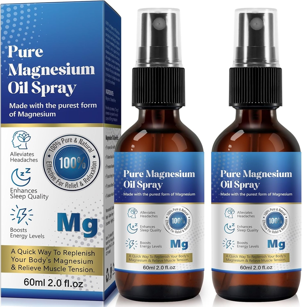 Générique 2 Pack Pure Magnésium Oil Spray, Magnésium Oil Spray, 100% Pure & Natural Bio Concentré Huile de Chlorure de Magnésium