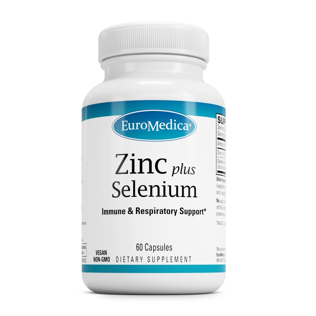 EuroMedica Zinc Plus Sélénium - Supplément de soutien à la santé immunitaire et respiratoire - Supplément minéral avec chélate de bisglycinate de zinc - Formule avec sélénium pour soutien à la santé cellulaire - 60 capsules