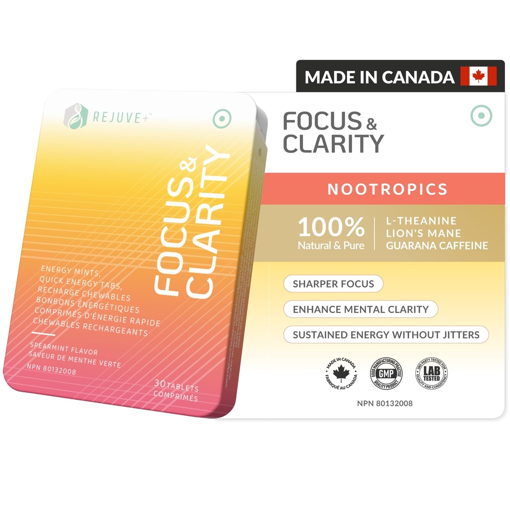Focus & Clarity Nootropic Supplement – Brian Boost-L-Theanine, Caféine, Lion, Manille, Magnésium, Vitamine B6 & B12.