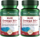 Produits de pureté Krill Omega 50 (Krill + Mélange d'huile de poisson 1000mg + Astaxanthin 500mcg + Phospholipides 200mg + Vitamine D 500 UI) - 60 Mini Softgels (paquet de 2)