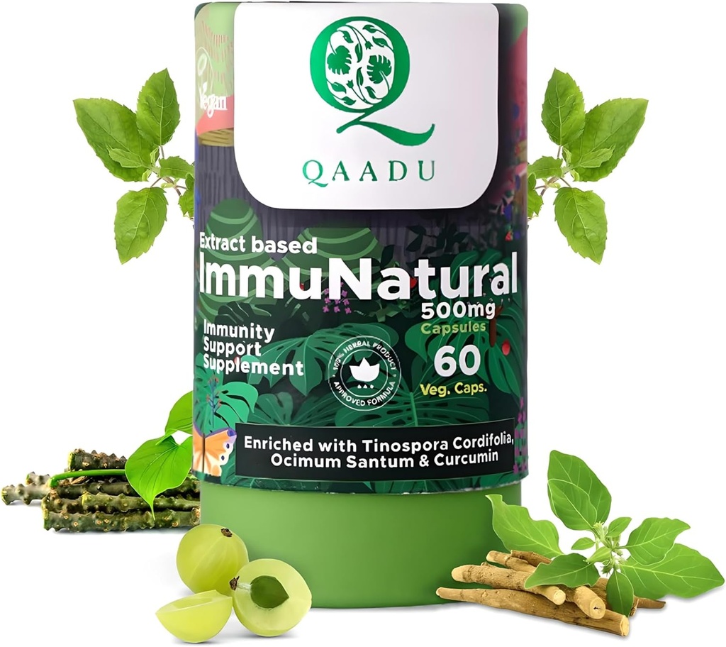 ImmuNatural pour Adultes 60 Capsules , Végétalien Ayurvedic Immunity Boosters , Ashwagandha Tulsi Amla Haldi Mulethi Giloy , Convient pour 13 ans+ 500mg