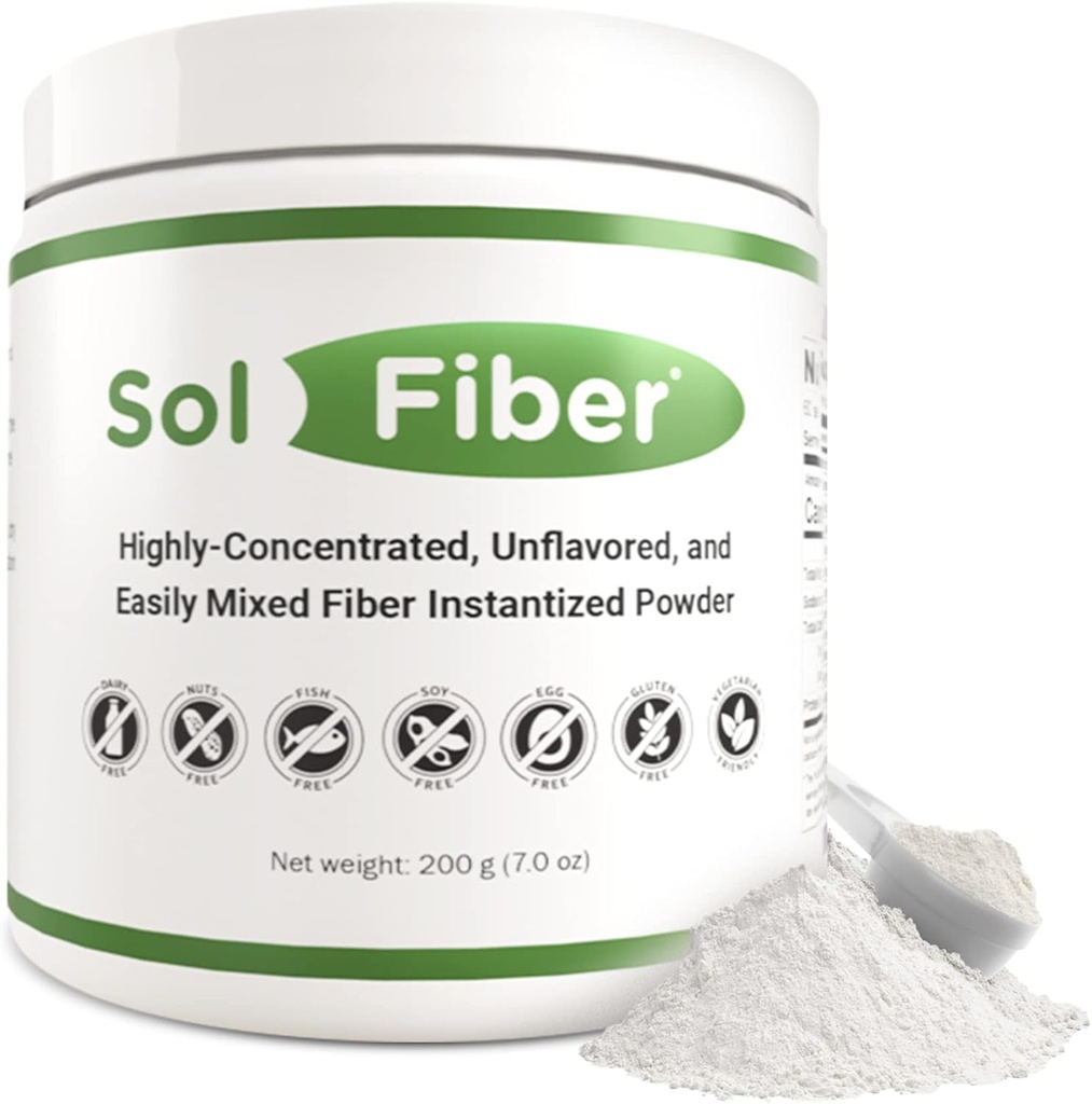 Supplément de poudre prébiotique SolFiber, alternative non-OGM aux gommes fibreuses, soutient la santé digestive, facile à mélanger et poudre de fibre hautement concentrée, 7 onces, 60 portions