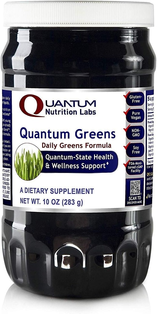 Quantum Nutrition Labs Quantum Bio Greens- Super Greens Poudre, Greens Superfood Poudre pour boissons, Jus vert, Soutien nutritionnel, Supergreens pour les hommes et les femmes, Épinards, Alfalfa, Chlorella - 10 oz