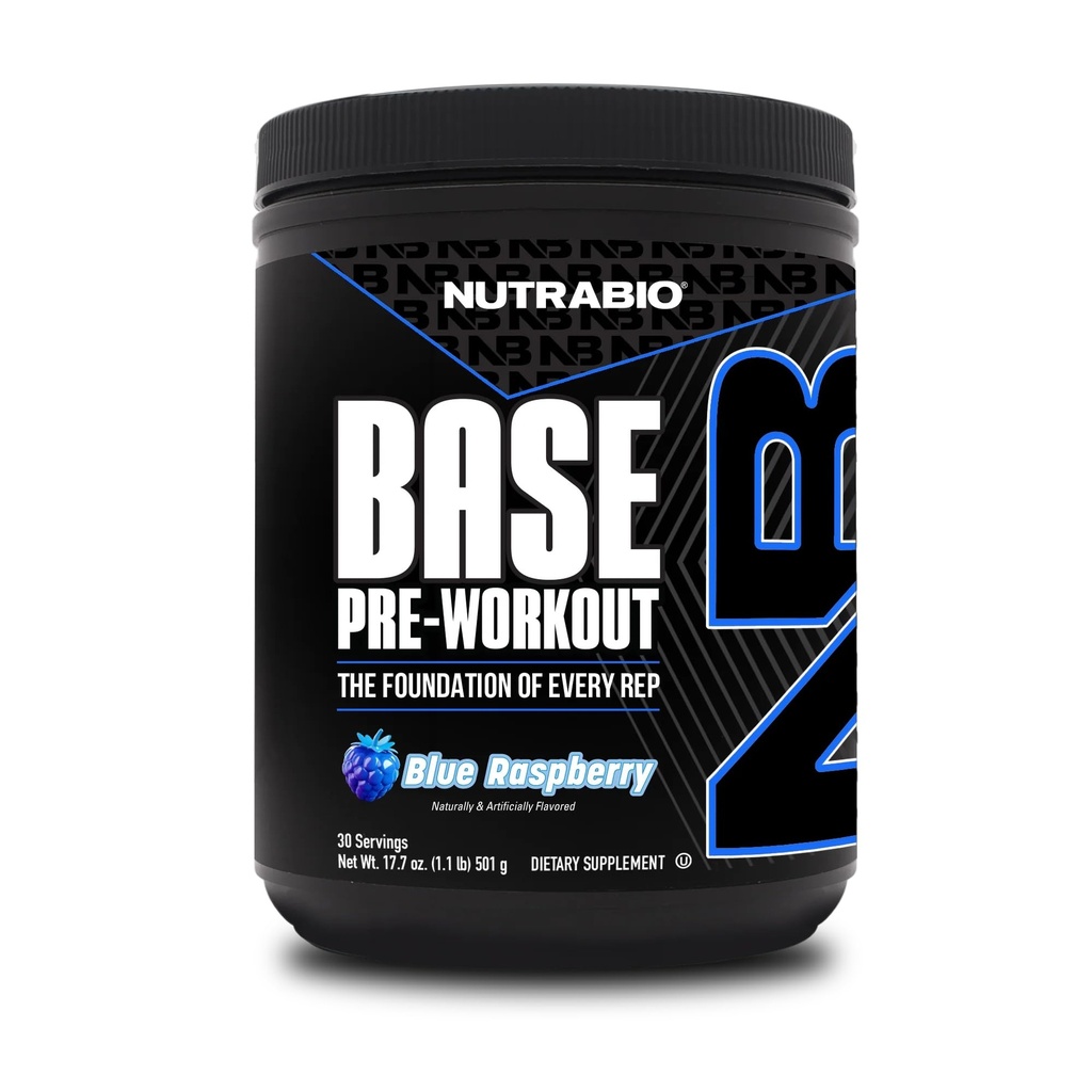 NutraBio base pré-entraînement poudre 200mg caféine, énergie soutenue, focus, endurance, pompe, sans sucre, pré-entraînement propre pour les hommes et les femmes - Beta Alanine, L-Tyrosine, 30 portions - Blue Raspberry