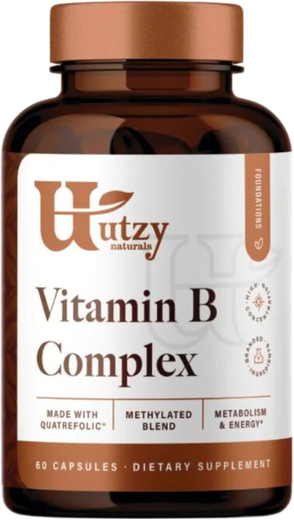 Utzy Naturals Vitamin B Complex | Contains All 8 Essential B Vitamins | with Choline and Inositol | 60 Capsules