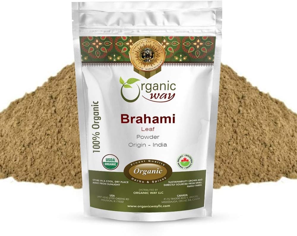 Organic Way Brahmi Leaf Powder (Bacopa Monnieri) - Organic & Kosher Certified | Raw, Vegan, Non GMO & Gluten Free | USDA Certified | Origin - India (16 Oz)