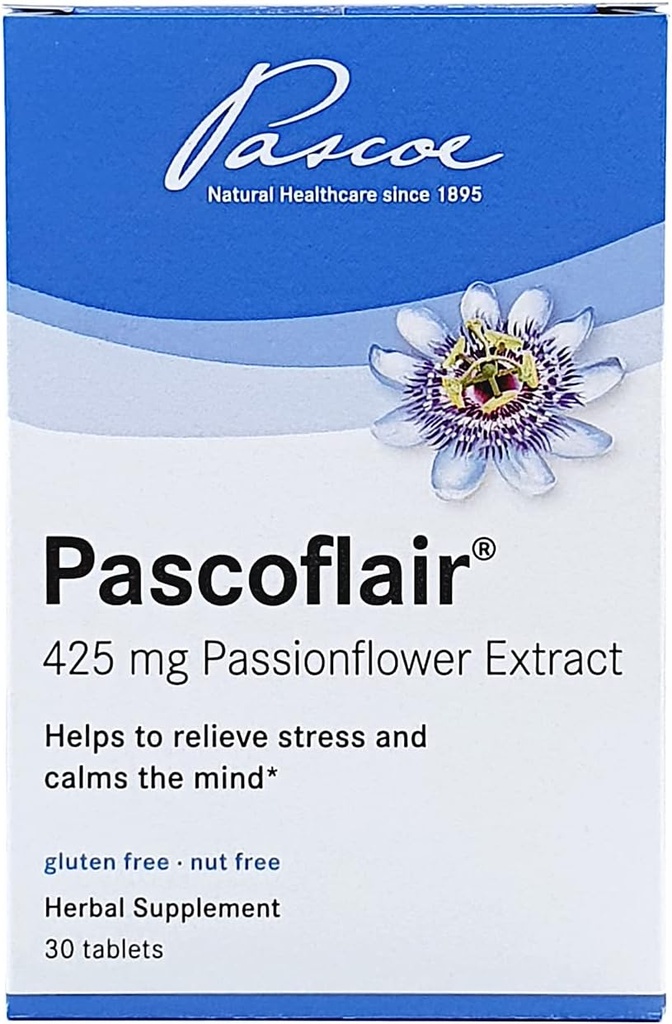 Pascoflair - Aide au sommeil à base de plantes pour aider à soulager l'agitation et la nervosité, calme l'esprit pour aider à soutenir le sommeil sain et reposant – 425 Mg d'extrait de fleur de passion par tablette (30 comprimés)