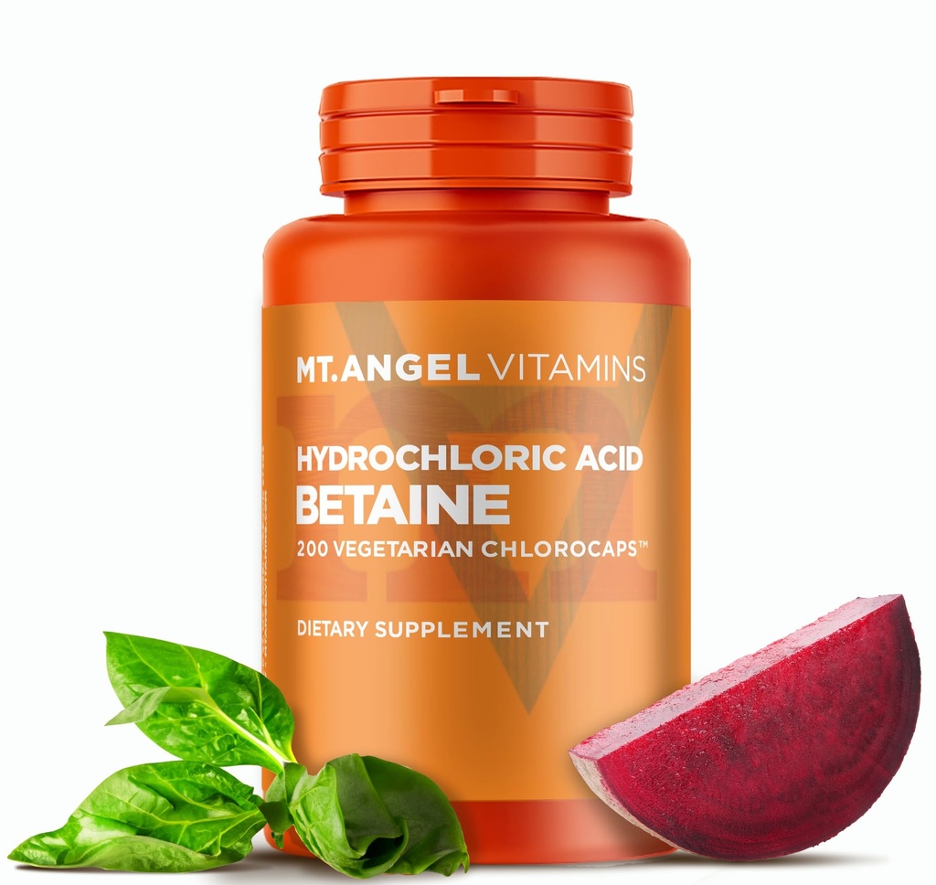 Mt. Vitamines Angel - Bétaïne acide chlorhydrique, soutient la digestion saine et les jus gastriques (200 Chlorocaps végétariens)