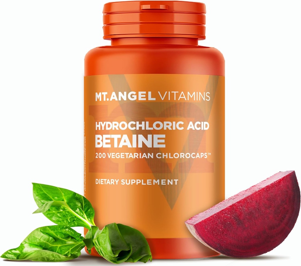 Mt. Vitamines Angel - Bétaïne acide chlorhydrique, soutient la digestion saine et les jus gastriques (200 Chlorocaps végétariens)