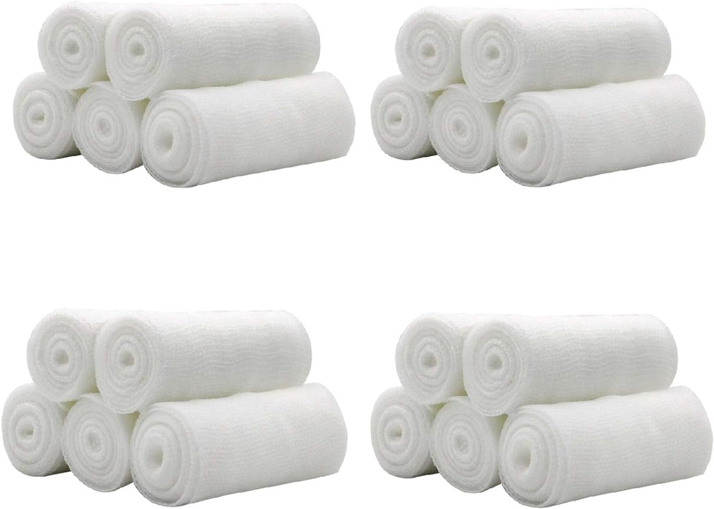 MangerBiting 20 rouleaux 4 pouces x 4,92 Yards à gaze roulée Bandage stretch/grade médicale Secourisme stérile Soins de la plaie Coton Ply/Stretched Gauze Bandage Rolls avec bande médicale