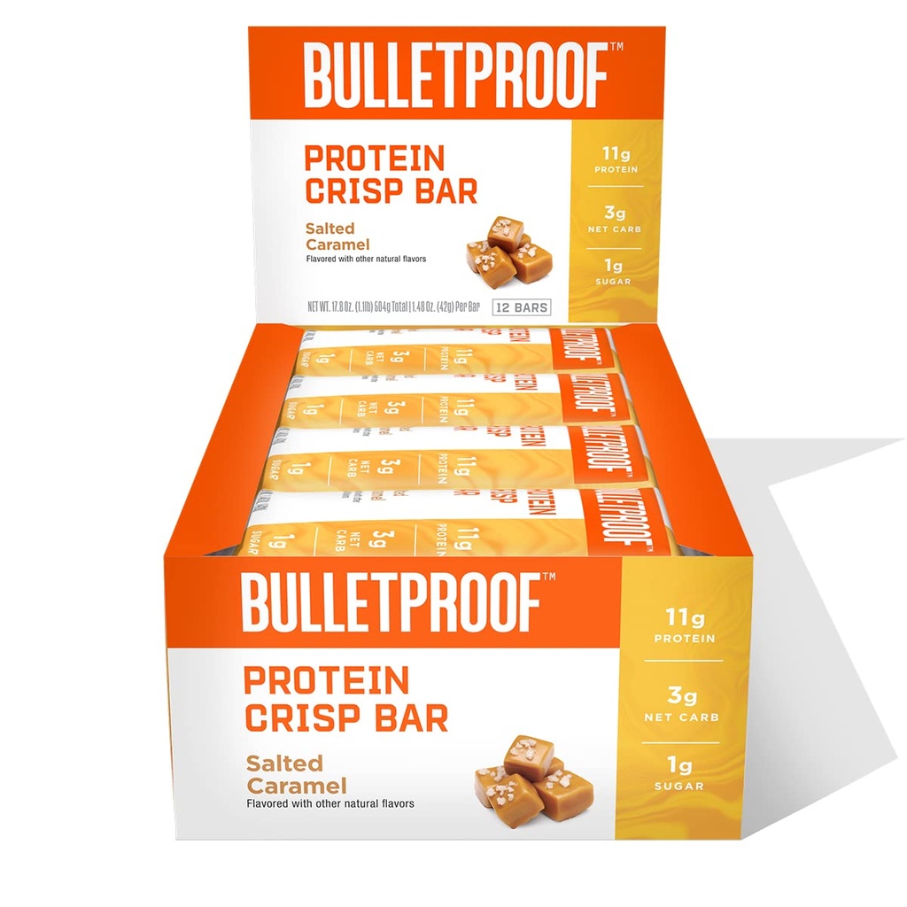 Barres de crise de protéines de caramel salées, 12pk, haute protéine, faible sucre