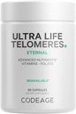 Supplément pour les télomères ultra-vie - 5 folate de MTHF Vitamine B9, Vitamine B12 méthylcobalamine, Vitamine D3, L-Theanine, Ashwagandha - Approvisionnement en 3 mois - ADN, cycle de méthylation - Non-OGM - 90 capsules