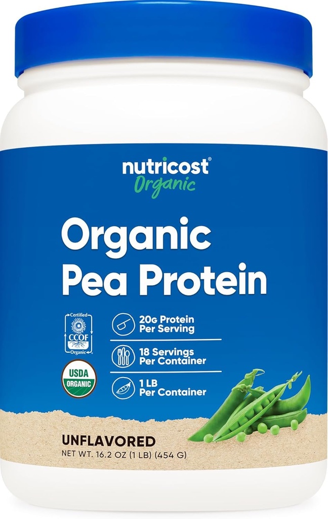 Nutricost poudre de protéines de pois biologique (1 LB) non aromatisé - certifié USDA biologique, protéines de plantes, végétalien amical, sans gluten, non-OGM