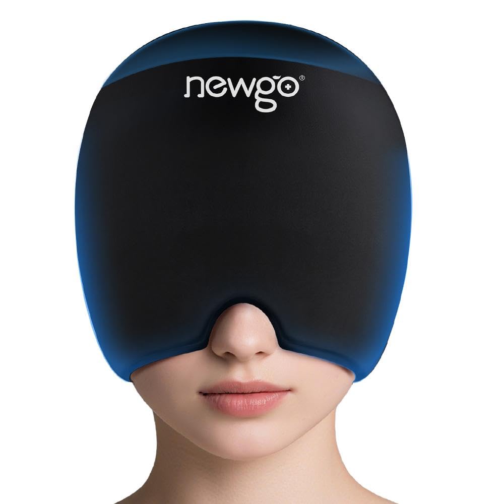 NEWGO Cap de soulagement de la migraine Casquette de glace avec couverture supérieure, thérapie chaude et froide, Cap de soulagement de la migraine pour tension, stress et gueule de bois