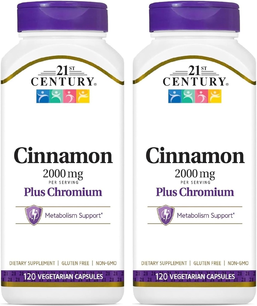 21st Century Cinnamon 2000 mg Per Serving Plus Chromium Vegetarian Capsules 120 Count - Pack of 2