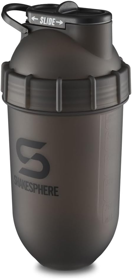SHAKESPHERE Shaker Bottle - 24oz Leak Proof Protein Shaker Bottle for Pre Workout, Smoothie, and Powder Drink Mixes, No-Blade Mixer for Gym, BPA-Free, Easy Clean & Easy to Carry (Frosted Black)