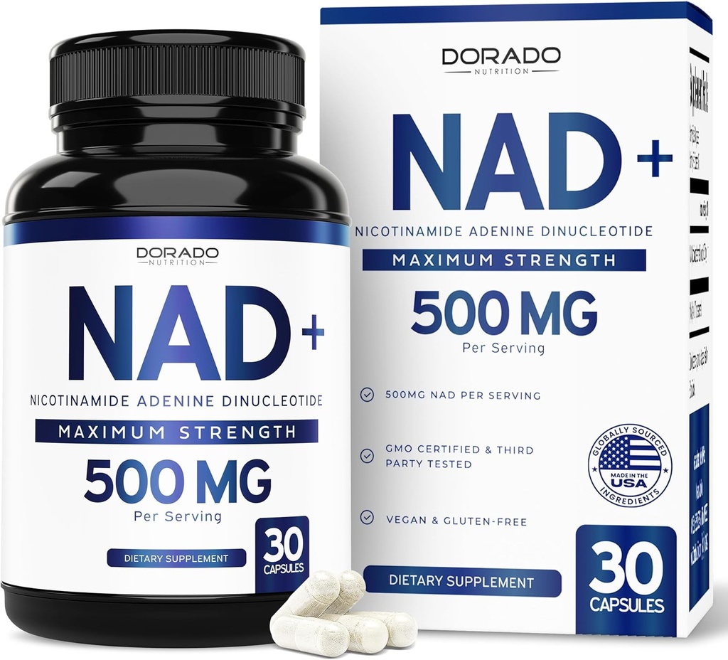 NAD Supplement (500mg of 95% Pure NAD+ Per Serving) NMN Supplement, NAD Nicotinamide Riboside Support (Third Party Tested, Vegan Safe, Non-GMO, No Fillers, & Made in the USA - 30 Vegan Capsules)