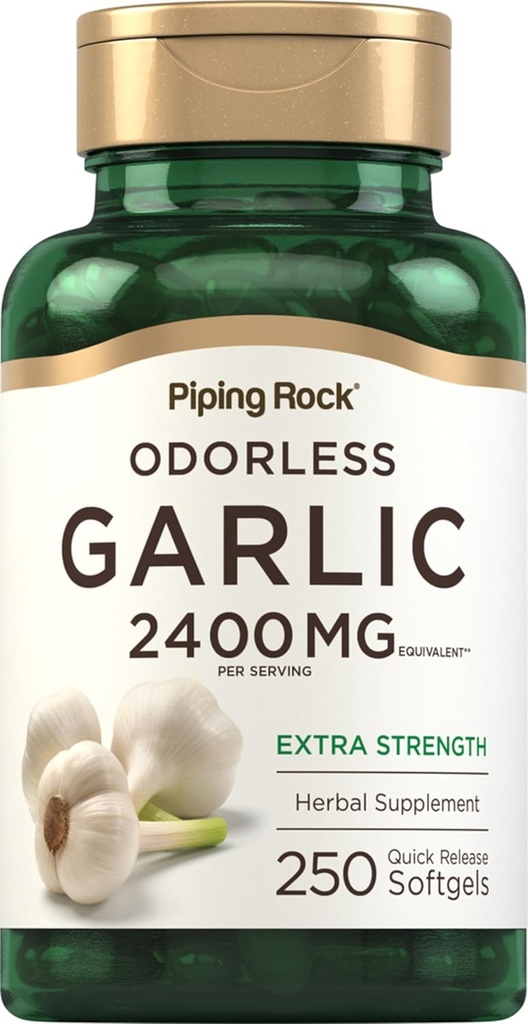 Piping Rock odorless supplément d'ail 2400mg.250 Softgels.Extrait d'herbe à haute puissance.