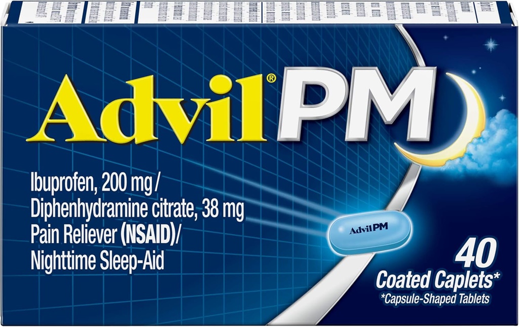 Advil PM (40 compte, paquet de 2) analgésique / aide au sommeil nocturne Caplet enduit, 200mg Ibuprofène et 38mg Citrate de diphénhydramine