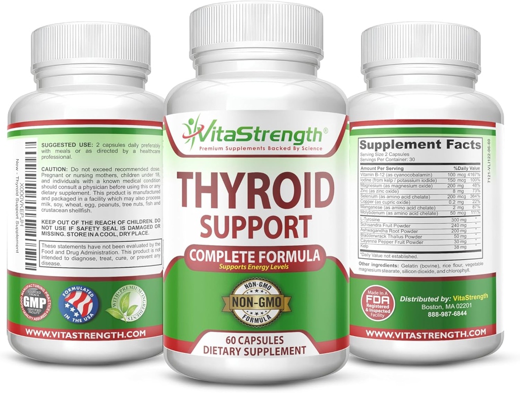 Support thyroïdien - Formule complète pour soutenir les niveaux d'énergie avec Iodine, Bladderwrack, Kelp, B12 & More- Énergie thyroïdienne: Boost T4 to T3 Supplément - Non-OGM
