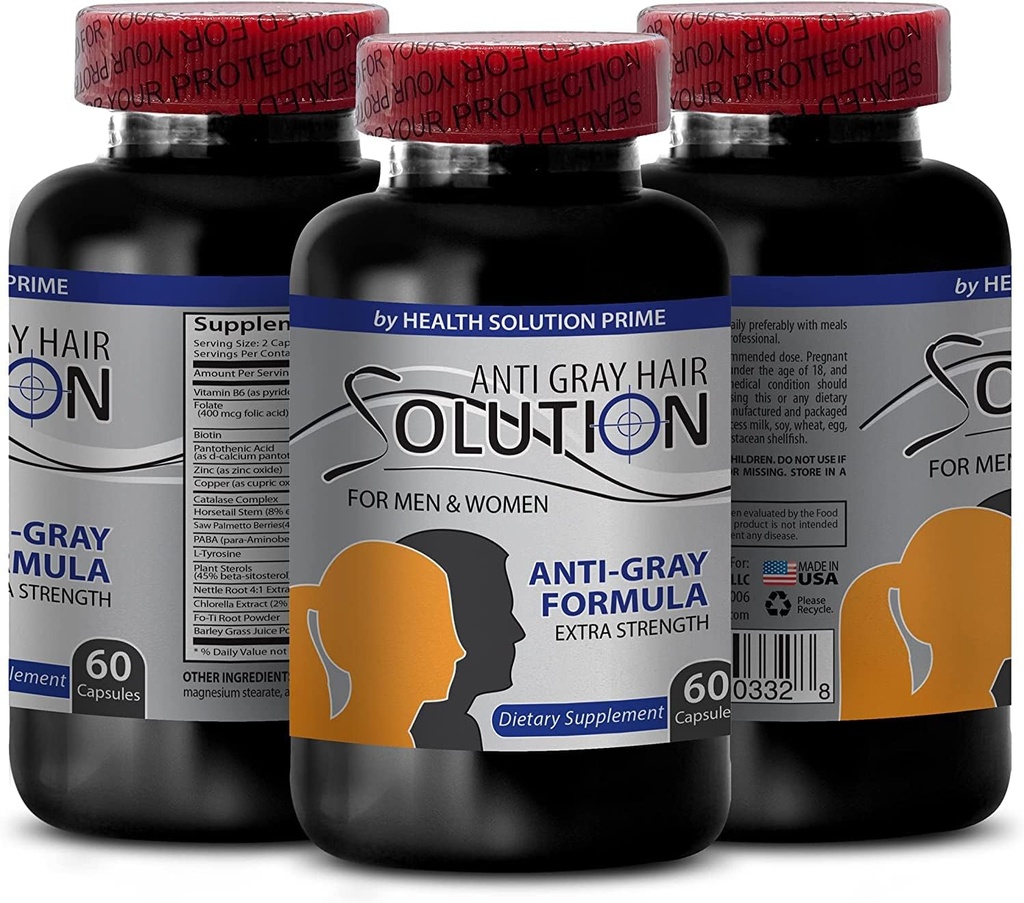 Pilules reversales de cheveux gris - supplément de biotine - Solution de cheveux anti-gris - Vitamine énergétique, supplément de biotine, produits de croissance des cheveux, biotine pour la prévention des cheveux gris, produits capillaires naturels, 1 Bot 60 Caps