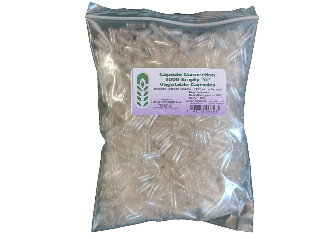 Capsule Connection Bulk Wholesale Empty Vegetable Capsules,0" Size Vegan & Vegetarian, … (1000) resealable Bag