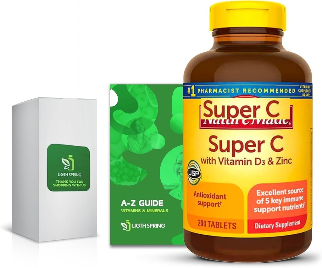 Super C avec vitamine D3 et Zinc 200 comprimés avec exclusive de A à Z - Meilleur guide de ligth et de printemps (2 articles)