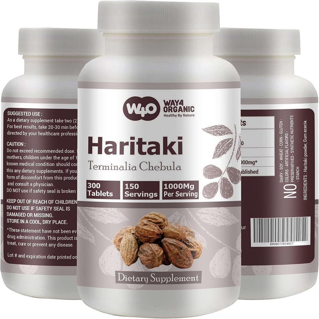 Haritaki Capsules (comprimés) – Terminalia Chebula, 300 pilules, 150 portions, 1000 mg (paquet de 1)