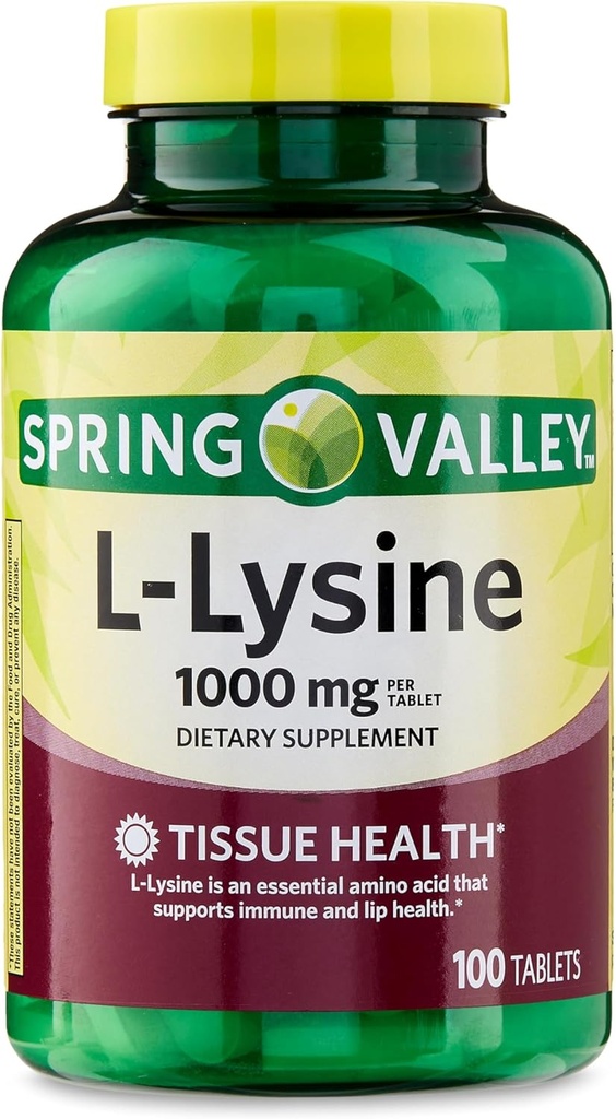 L-Lysine 1000mg Comprimés – Supplément Lysine pour le soutien de la peau, de l'immune et du collagène – Acid Amino essentiel, 100 Compte, sans gluten pour le bien-être quotidien