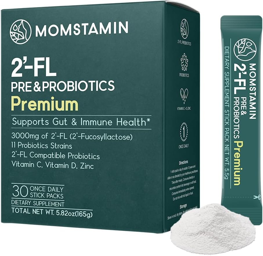 MOMSTAMIN HMO(Human Milk Oligosaccharides) Super prébiotiques et probiotiques pour les femmes, les hommes : Supplément digestif immunologique de HMO Probiotiques de HMO Supplément HMO de poudre prébiotique de IBS - 30 paquets