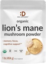 SUPPLÉMENT DE DÉAL Lions biologiques complément de poudre de champignons de la Mane, 1 500mg par portion, 1lb – Corps de fruit actif et extrait de mycélium – Booster naturel du cerveau Nootropique et système immunitaire – Non-OGM