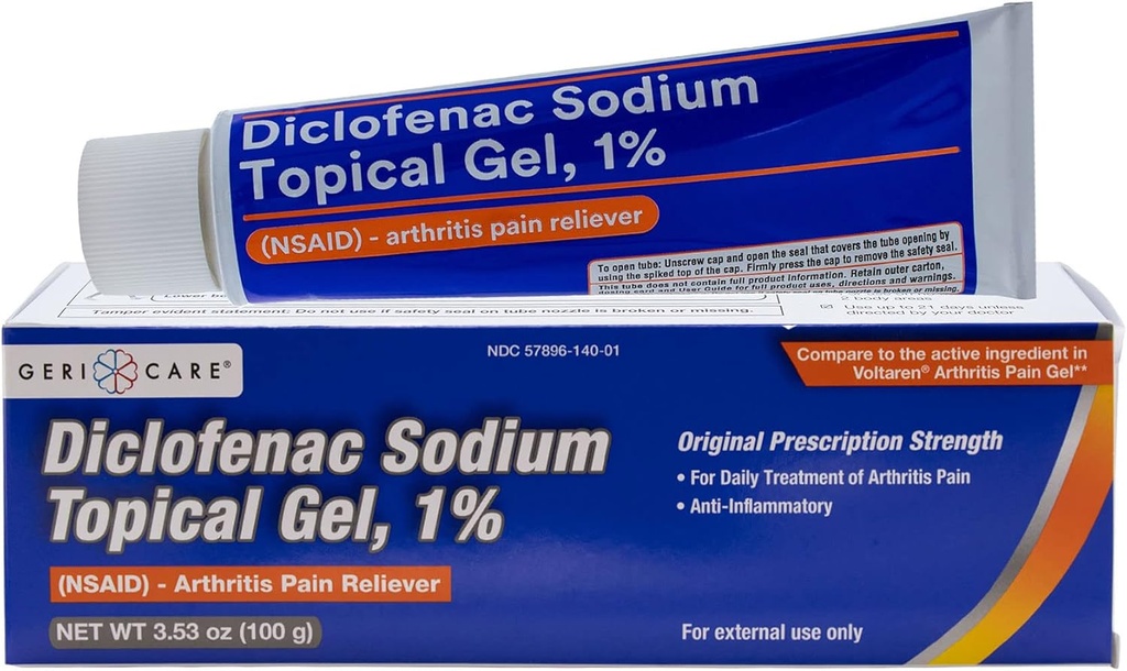 Arthrite topique Gel de soulagement de la douleur Diclofénac Sodium 1% (NSAID) par GeriCare- Poitrine de la main Elbow cheville genou Extra-strength Arthrite Douleur de soulagement- Arthrite anti-inflammatoire Traitement de la douleur- 3,53oz
