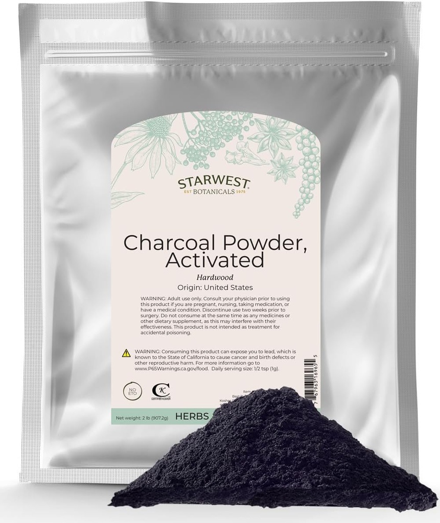 Poudre de charbon activée Starwest Botanicals, 2 livres