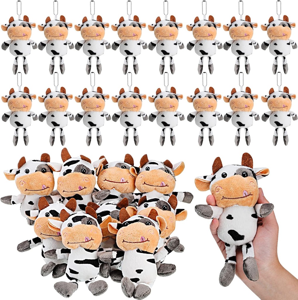 Lewtemi 20 Pcs Jouet de vache en peluche de ferme Valentine Porte-clés cadeau porte-clés de vache pour sac à dos