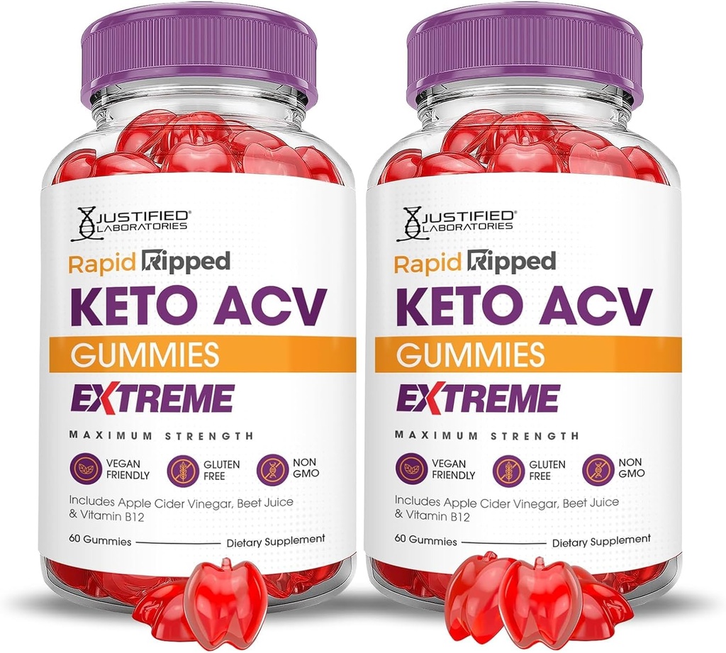 Justified Laboratories (2 Pack Rapid Ripped Keto ACV Gummies Extreme 2000MG Rapidripped Keto Gummies Apple Cider Vinegar Formulated with Pomegranate Beet Juice Powder B12 Vegan Non GMO 120 Gummys