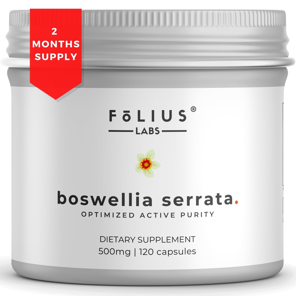FOLIUS LABS Boswellia Serrata Extrant Supplément 500mg - Soutien articulaire sain, soutien musculaire - 65% Acides boswelliques - Extrait d'Oliban indien/Frankincense, 120 Caps